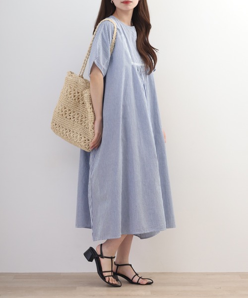 YARRA（ヤラ） ワンピース 夏 半袖 綿100% ストライプワンピース