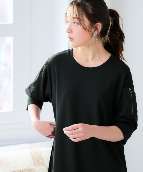 黒ワンピース3280 SMILELAND ワンピース 夏 「大きいサイズ」ゆるシルエットジップ