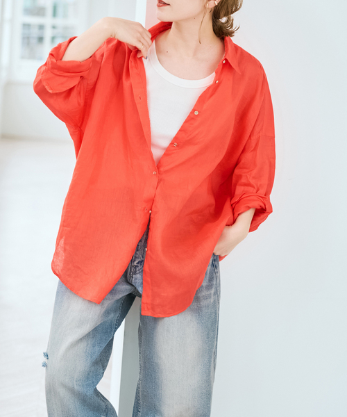 ブラウス シャツ 「全15色 / 追加」 80リネンカシュクール ビッグシャツ レディースの画像