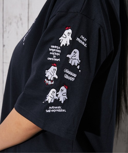 tシャツ 「おばけ刺繍」ビックTシャツ／ストリート／春夏／全3色