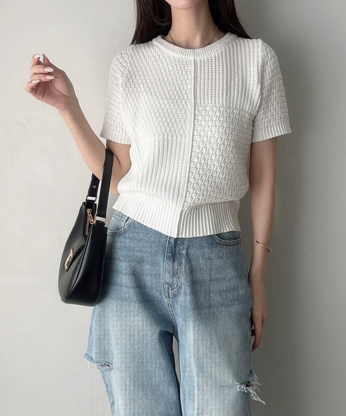 「Meiru」 半袖ニット MEDIUM チャコール レディース_画像5