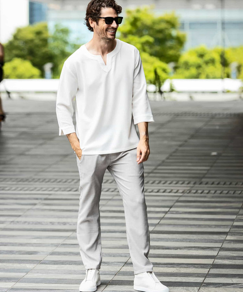 「1piu1uguale3 RELAX」 7分袖シャツ X-LARGE ホワイト メンズ_画像4