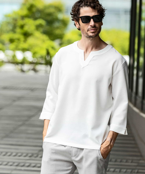 「1piu1uguale3 RELAX」 7分袖シャツ X-LARGE ホワイト メンズ_画像5