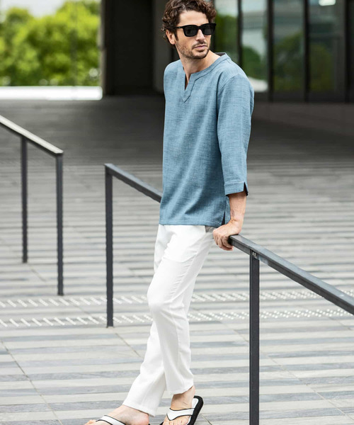 「1piu1uguale3 RELAX」 7分袖シャツ X-LARGE ホワイト メンズ_画像8