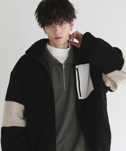 ブルゾン アウター 「24AW」防風ボア袖ライン切替スタンドネック