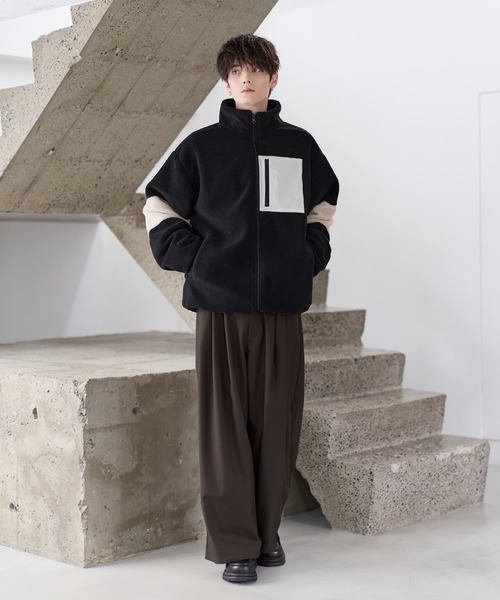 ブルゾン アウター 「25AW」防風ボア袖ライン切替スタンドネック