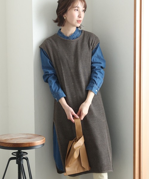 ElegChic ベスト ジレ メッシュニットロングベスト レディース