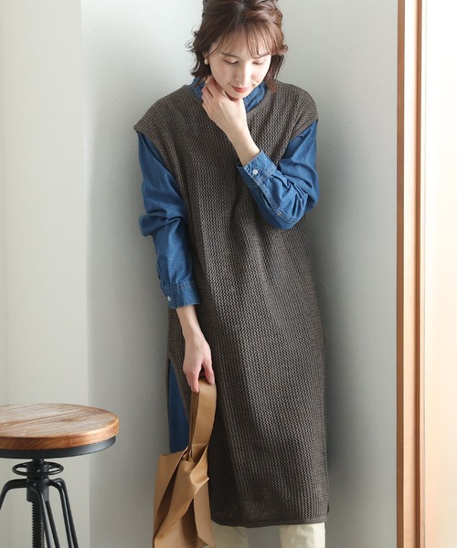 ElegChic ベスト ジレ メッシュニットロングベスト レディース