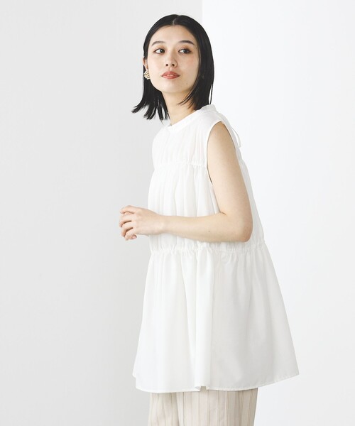 本日削除エッフェビームス ボウタイ ブラウス ハイネック チュニックノースリーブ BEAMS HEART ブラウス シャツ ノースリーブ ティアード