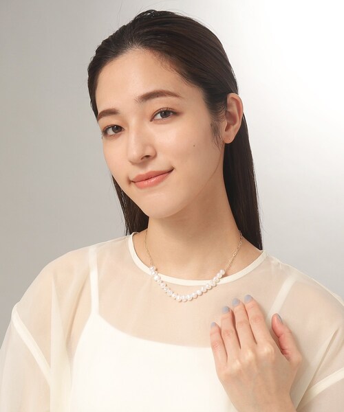 ネックレス K10バロックパール ケーブルチェーンネックレス レディースの画像