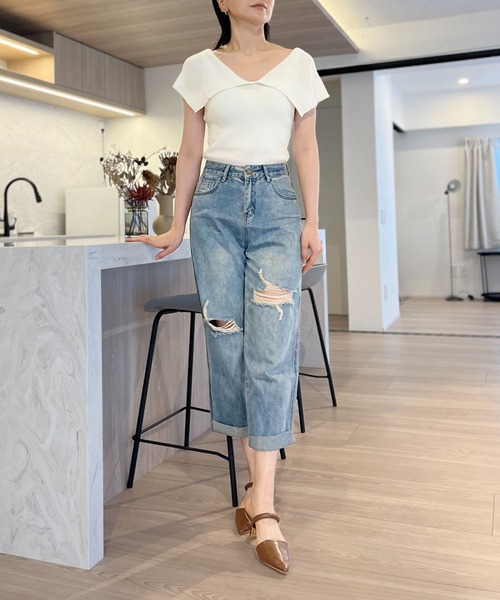 ◆FASHION NOVA◆リップド ダメージ デニム ジョガーパンツ★ ◇FASHION NOVA◇リップド ダメージ デニム ジョガーパンツ