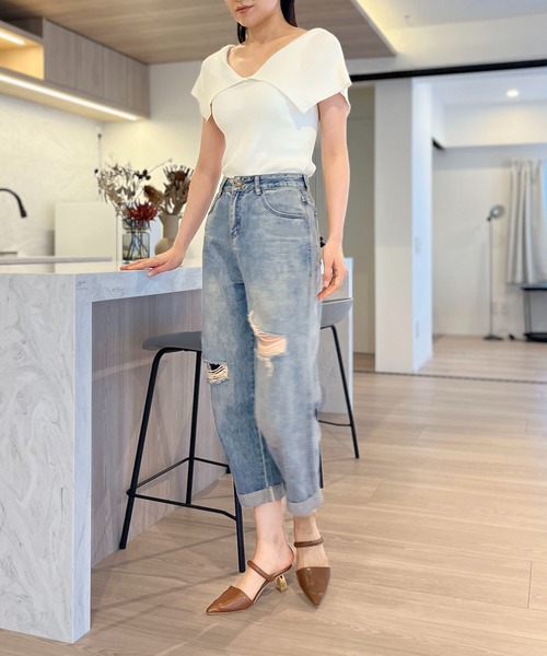 デニム・ジーパン DONDUP Woman Jeans Denim DP449DSE317DFH9 800 Mandy super skinny bootcut jeans in stretch denim for women