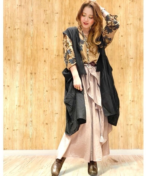 ベスト+ジレ Long Gillet GUNZE（グンゼ） ロング ベスト ジレ レディース 麻混 トップス