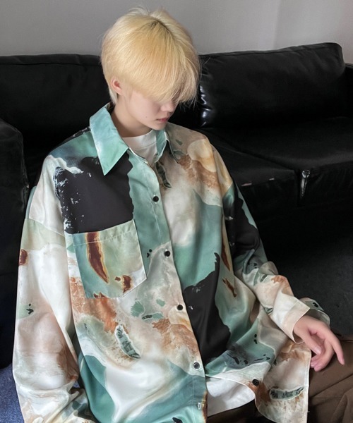 シャツ 「FVLMEN」marble pattern longsleeve shirt/マーブル柄