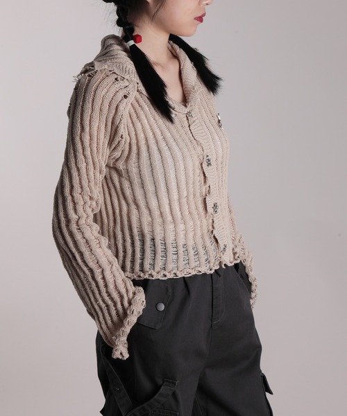 tシャツ 「HOOK」for girls 透かし編みセーラー襟カットソー