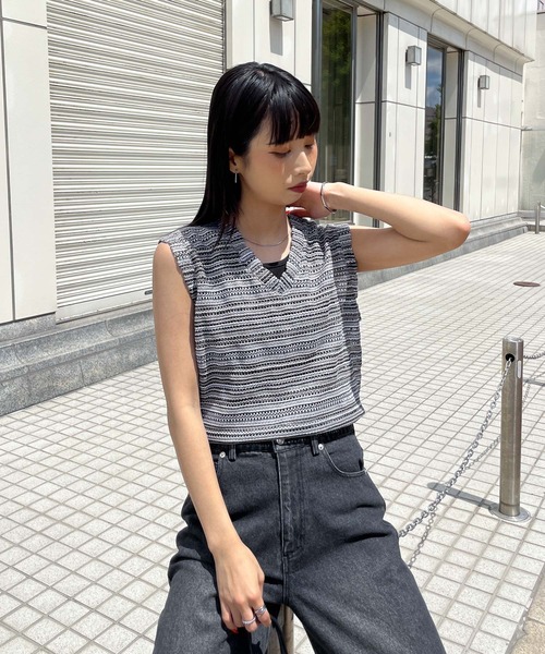 ベスト ジレ ボーダーメッシュサマーニットベスト レディース ベスト ジレ メッシュボーダーサマーニットベスト レディース