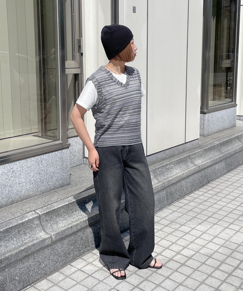 ベスト ジレ メッシュボーダーニットベスト レディース ベスト ジレ メッシュボーダーサマーニットベスト レディース