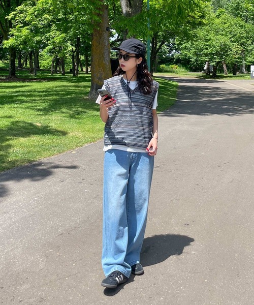 ベスト ジレ メッシュボーダーニットベスト レディース ベスト ジレ メッシュボーダーサマーニットベスト レディース