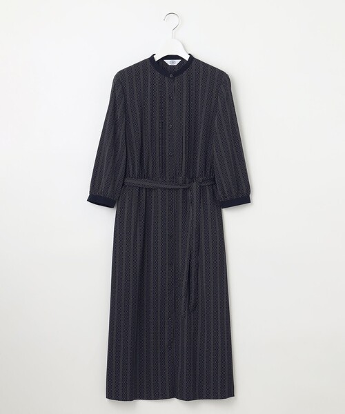 ワンピース 「洗える」ドットデシンプリント ピンタック ワンピース  