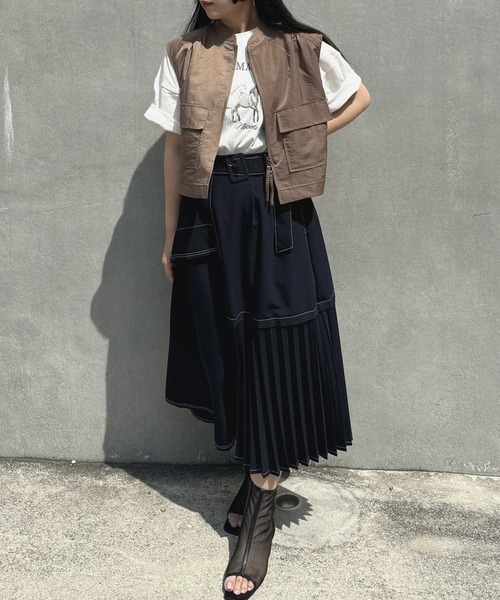 ベスト ジレ ナイロンツイルショートベスト レディース