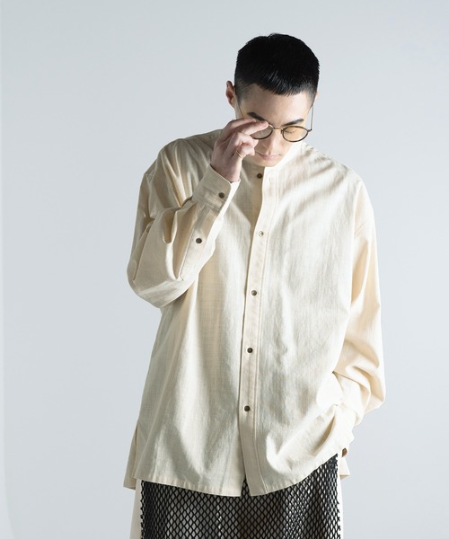 セオリーリュクス　OLIVER　ノーカラーロングシャツ　サイドスリット　日本製 Theory luxe - theory luxe 21AW 透け感ロングシャツ ベージュの