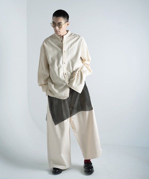 セオリーリュクス　OLIVER　ノーカラーロングシャツ　サイドスリット　日本製 Theory luxe - theory luxe 21AW 透け感ロングシャツ ベージュの