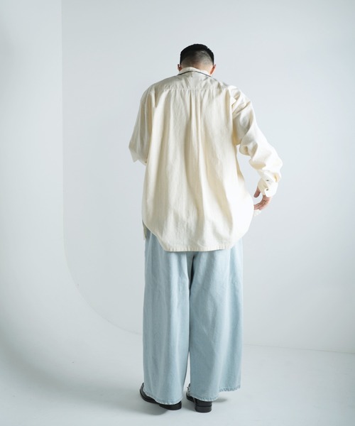 Aphlotus シャツ サイドスリット スタンドカラーセミロング