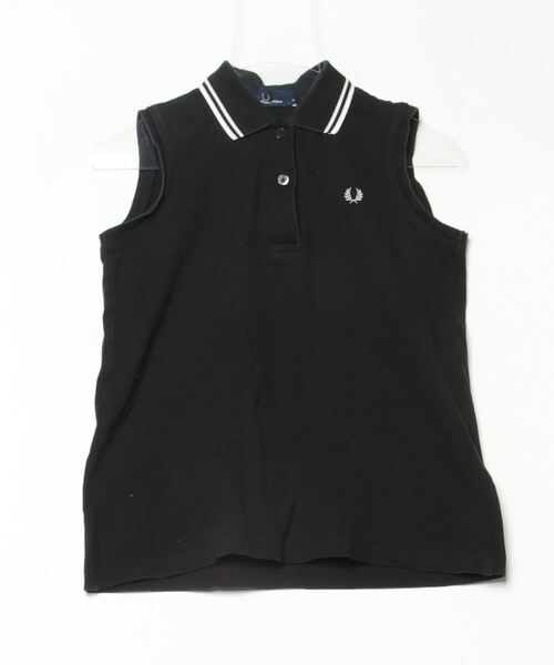 FRED PERRY ブラック ノースリーブポロシャツ UK 10 FRED PERRY 「FRED PERRY」 ノースリーブポロシャツ 10 ブラック