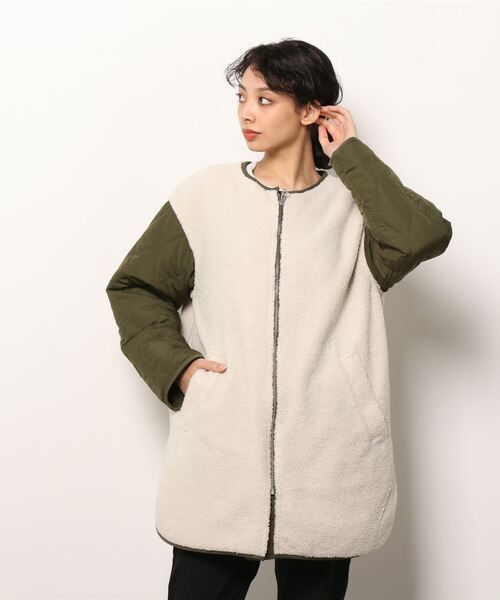 「Ray BEAMS」 ノーカラーコート 1 グリーン レディース_画像3