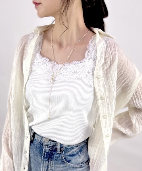 アイボリー レース タンクトップ AMERI COMBINATION LACE TOP