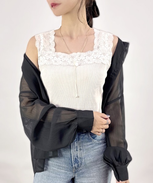 CLOTHY タンクトップ ノースリーブ 「上品なレースで高見え♪」ブラ紐