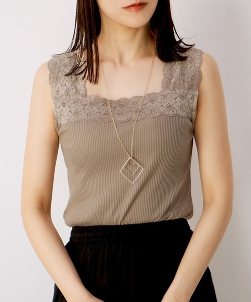CLOTHY タンクトップ ノースリーブ 「上品なレースで高見え♪」ブラ紐
