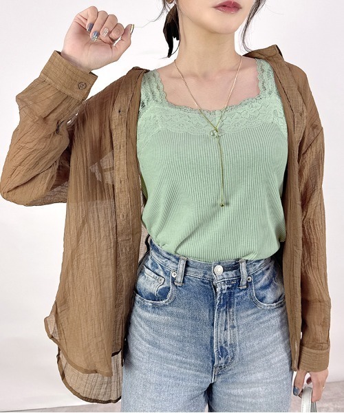 CLOTHY タンクトップ ノースリーブ 「上品なレースで高見え♪」ブラ紐