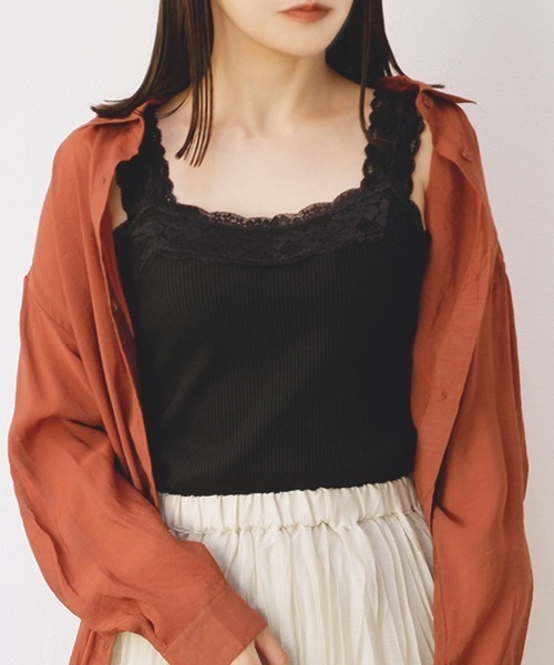 CLOTHY タンクトップ ノースリーブ 「上品なレースで高見え♪」ブラ紐