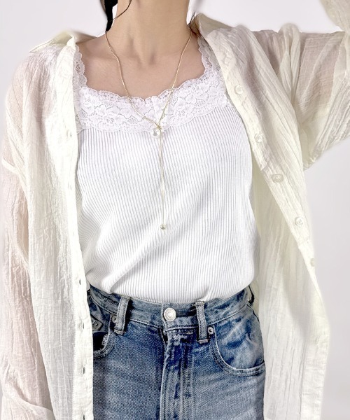 CLOTHY タンクトップ ノースリーブ 「上品なレースで高見え♪」ブラ紐