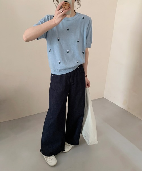 BANICO ニット セーター ハート刺繍入り半袖ニットトップス (SS