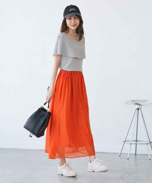 【タグ付】Plage ロングスカート　マキシ丈　オレンジ　24SS 日本製 タグ付】Plage ロングスカート マキシ丈 オレンジ 24SS 日本製 【公式