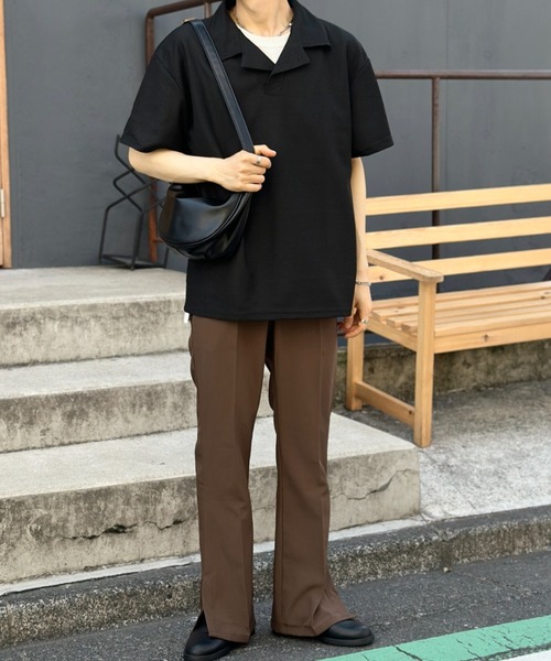 link lot ポロシャツ 半袖 オープンカラーワッフルポロシャツ メンズ