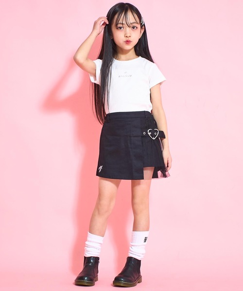 キッズ♡ガールズ♡女の子♡トップス♡スカート♡まとめて♡ ANAP kids スカート チュール重ね ハート バックル スカパン