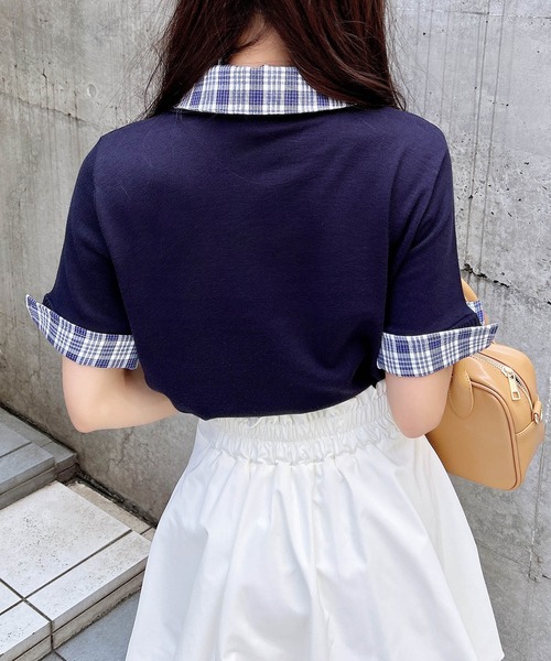INGNI ニット セーター ダブルカラー胸刺繍半袖ポロニット