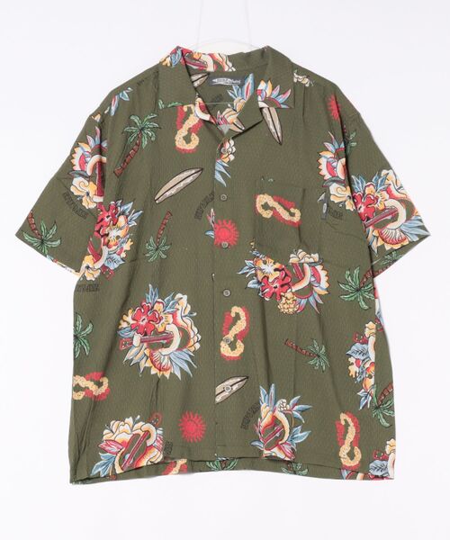 【カヒコ】レインメンズアロハシャツ【SURF＆Palms】 レインメンズシャツ【SURF&Palms】(WHITE): 『Kahiko(カヒコ