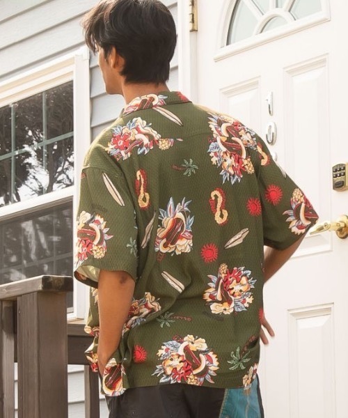 Kahiko シャツ 「Kahiko」SURF＆Palms レインMEN'Sアロハシャツ