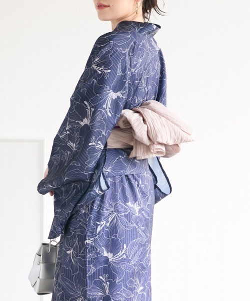 浴衣リメーク、ワンピース&ストール&グッズ セール】【forksy.】アソート 花柄 浴衣 2点セット (浴衣・帯