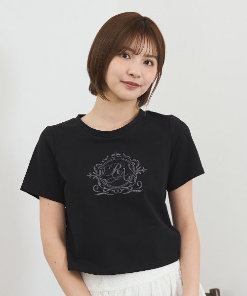 tシャツ ラメエンブレムTシャツ レディース