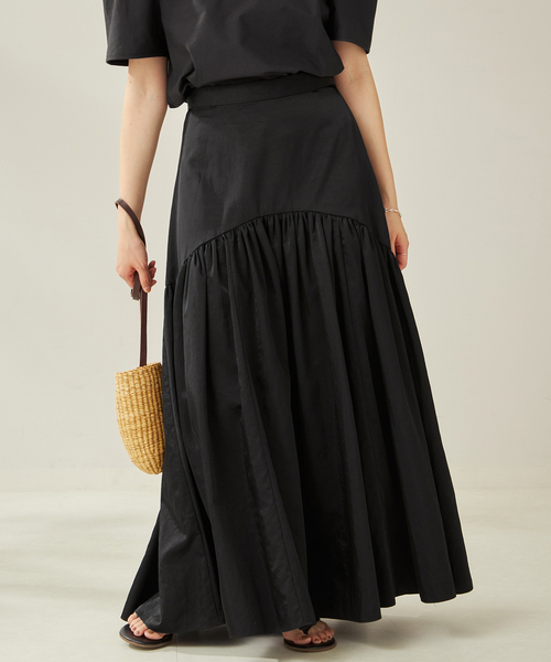 PLAGE RIAM ボリューム　スカート　黒　ブラック　ロングスカート plage スカート R'IAM ギャザーボリュームスカート : ZOZOTOWN