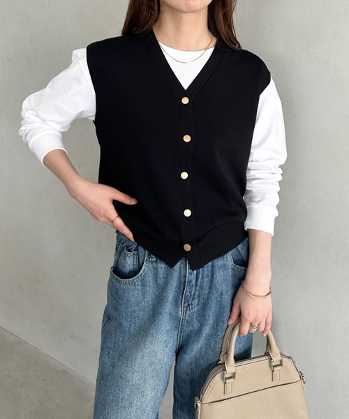 スピックアンドスパン　ニットベスト　25ss　ベスト　完売　ジレ　金ボタン ベスト ジレ 金ボタンニットベスト レディース : ZOZOTOWN Yahoo!店