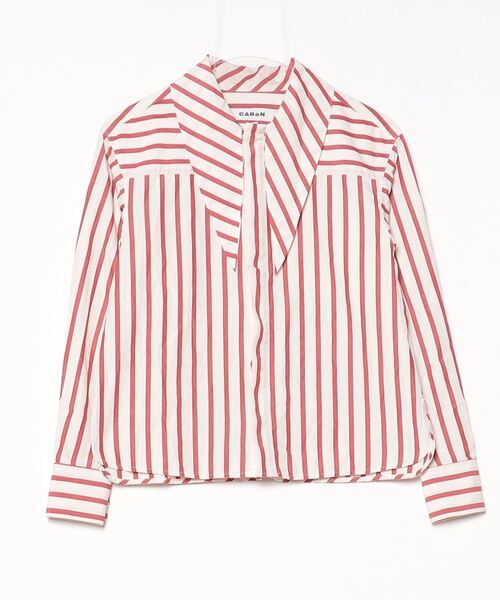「CABaN」 ストライプ柄長袖シャツ S レッド レディース