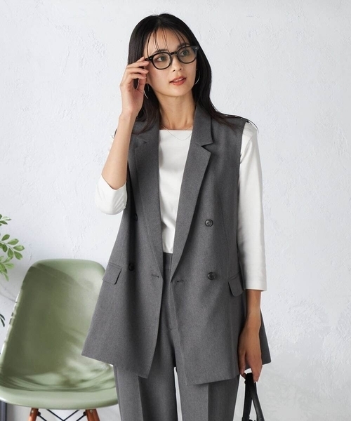 ジレ ブラック a.v.v ベスト ジレ 「洗える/イージーケア/吸水速乾/ストレッチ」梳毛