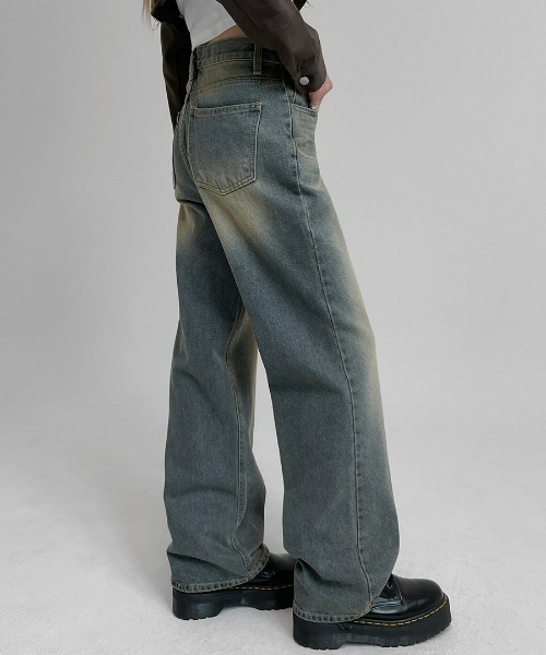 [BLACKUP] обработка Denim брюки LARGE голубой женский 