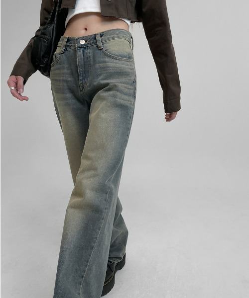 [BLACKUP] обработка Denim брюки LARGE голубой женский 